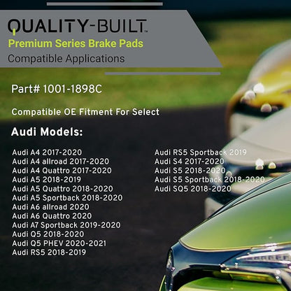Premium Ceramic Rear Brake Pads (1001-1898C) Compatible with 2017-2021 Audi (A4/A4 allroad/A4 Quattro/A5/A5 Quattro/A5 Sportback/A6 allroad/A6 Quattro/A7 Sportback/Q5 & More)