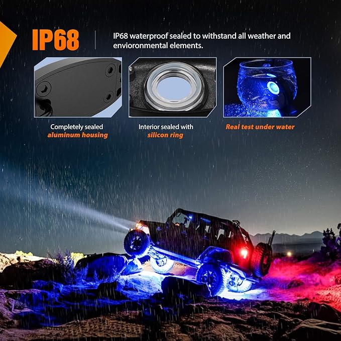 Nilight LED Rock Light Pods Waterproof Under Body Wheel Well Light Exterior Interior Lights for Car Truck Pickups ATV UTV SUV Motorcycle Boat, 6PCS Blue