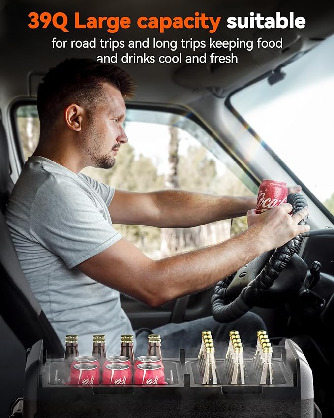 WOLFBOX 12V Car Refrigerator, 40 Quart Dual Zone Car Fridge, Portable Freezer(-8℉~68℉) with 12/24V DC 100/240V AC, APP Control Electric Cooler for Car, RV, Camping, Travel and Home Use