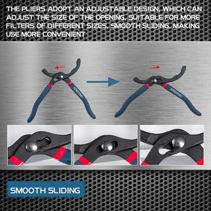 10" Oil Filter Pliers, Adjustable Small Oil Filter Wrench, Universal Oil Filter Removal Tool No Slipping for Engine Filters, Conduit, Fittings (10 Inch)