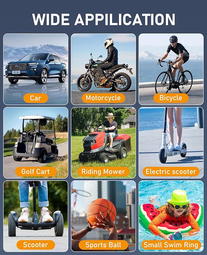 Tire Inflator Portable Air Compressor, Air Pump for Car Tires 150PSI Cordless with Battery and 12V DC, Electric Bike Pump with Pressure Gauge, Auto Shutoff, for Ball, Motorcycle Accessories