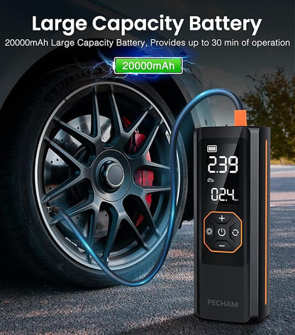 PECHAM Tire Inflator Portable Air Compressor,USB 5V 20000mAh Battery 160PSI Cordless Tire Pump Electric Air Pump for Car Tires,Fits Car/Truck/Motorcycle/Balls/Bicycles