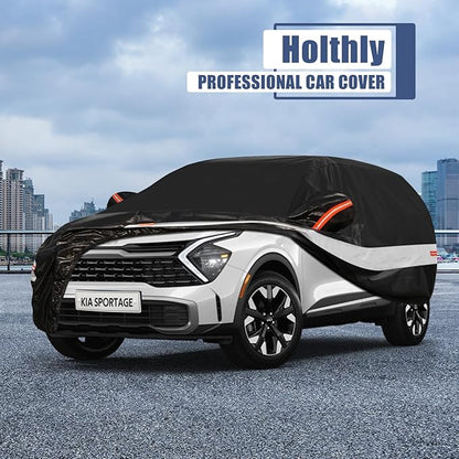 10 Layers SUV Car Cover Custom Fit for Kia Sportage (2010-2024) Waterproof All Weather for Automobiles, Outdoor Full Cover Rain Sun UV Protection with Cotton.Black