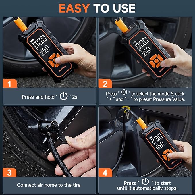 OlarHike Cordless Tire Inflator Portable Air Compressor, Quick Inflation, Air Pump for Car Tires, Pickup Truck, Motorcycle, Bicycle, Balls, Electric Pump with LED Light & Digital Pressure Gauge