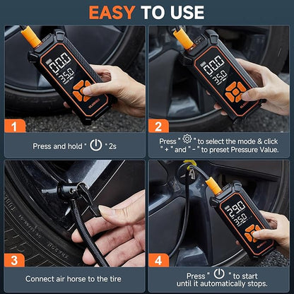 OlarHike Cordless Tire Inflator Portable Air Compressor, Quick Inflation, Air Pump for Car Tires, Pickup Truck, Motorcycle, Bicycle, Balls, Electric Pump with LED Light & Digital Pressure Gauge