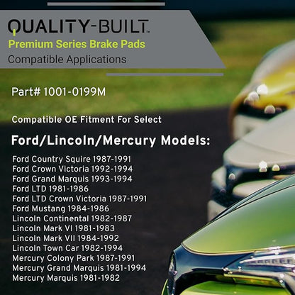 Premium Semi-Metallic Front Brake Pads (1001-0199M) Compatible with 1981-1994 Ford/Lincoln/Mercury (Colony Park/Continental/Country Squire/Crown Victoria/Grand Marquis & More)
