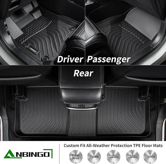 ANBINGO® Floor Mats Custom for Mazda CX9 (6 Passenger, Bucket Seat 2nd Row Has Cup Holders) 2020-2023 Waterproof All Weather Car Mats Guard Liners Front & Rear & 3rd Row CX-9 Full Set -Black
