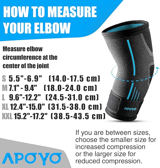 APOYO Elbow Brace for Tendonitis and Tennis Elbow, Compression Sleeve for Arthritis, Workouts, Reduce Joint Pain During Fitness Activity (Medium)