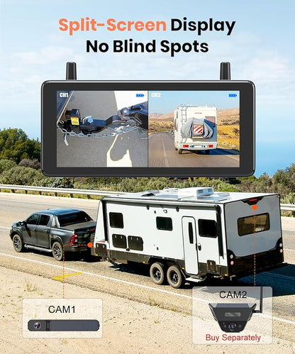 AUTO-VOX 7.2" DVR Portable Solar Wireless Backup Camera:HD 1080P 2 Min Quick Installation Support 2 Split Screen Back up Camera, IP69K Waterproof Reverse Camera for Car, Van, SUV, Truck, Trailer