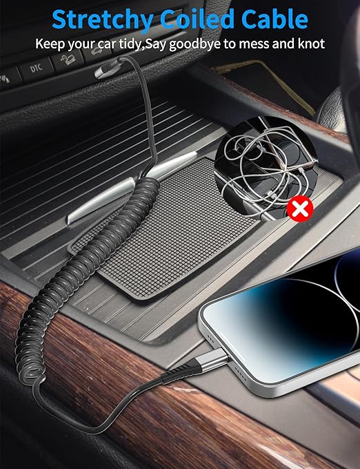 Coiled USB C to Lightning Cable for Car 2 Pack, 3FT Apple Carplay Cable, Short Retractable iPhone Charger Fast Charging Cord for iPhone 14 13 12 11 Pro Max Xs X Xr 8/Airpods