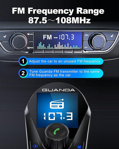 Bluetooth FM Transmitter (Upgraded Version) in-Car Wireless Radio Adapter Kit W 1.8" Color Display Hands-Free Call Fast Charging 18W and Smart 2.4A Dual USB Ports, TF Card MP3 Player