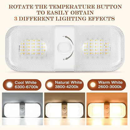 Retisee 10 Pcs RV Lights Interior 1700LM, 3 Color 12V RV LED Dome Lights Ceiling Double Lights Fixture with ON/Off for Camper/Car/Trailer/Boat, 2700-6700K