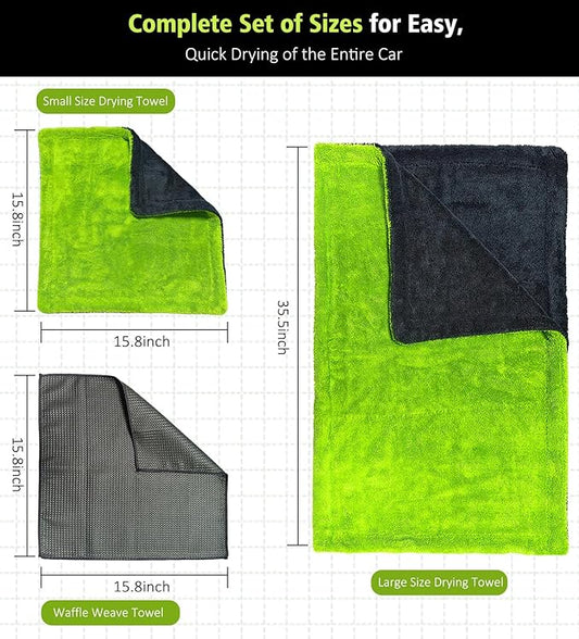 3 Pack Microfiber Towels for Car Detailing, 28" x 36" Extra Large Car Wash Drying Towels 16" x 16" Microfiber Edgeless No Scratches and Waffle Weave Absorbent Cloth for Truck, SUV