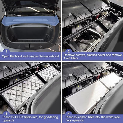 Tesla Model Y Intake Cabin Air Filter HEPA with Activated Carbon, Air Intake Filter Replacement Kit for Model Y 2020-2025 Accessories, Set of 4