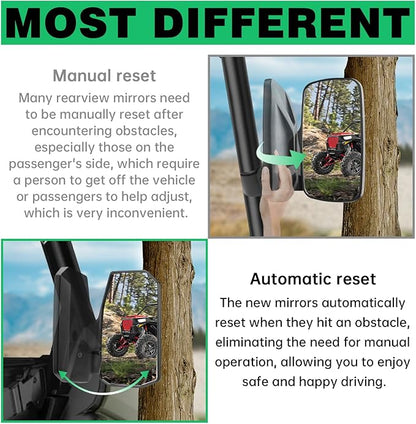 Defender Side Mirrors,The Spring Back Feature Allows Easy Reset After Fold,2024 New UTV Mirrors Compatible with Can Am Defender HD10 HD9 HD8 HD7 HD5,Suitable for No Door,Half Door,Full Door
