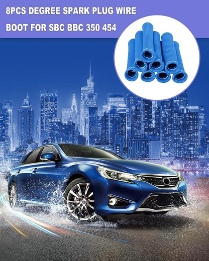 Spark Plug Wire Boots Cover - 8 PCS 2500° Spark Plug Heat Sleeve, 6 Inches Spark Plug Wire Heat Shield Protector Protection Replacement for LS1 / LS2 SBC BBC 350 454 Car Truck, Blue