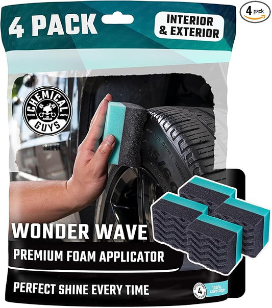 Chemical Guys Wonder Wave Durafoam Contoured Large Tire Shine & Dressing Applicator, 4 Pack
