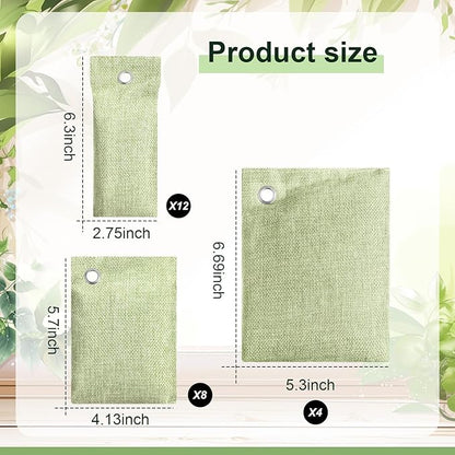 Nuanchu 24 Pcs Activated Charcoal Odor Absorber 50g/100g/200g, Air Purifying Bamboo Charcoal Bags, Natural Shoe Odor Absorber, Deodorizer Absorbers for Fresh Car Home Closet Pet Basement Smell(Green)