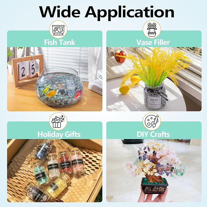 0.5 Lb/230g Fluorite Crystal Chips Stones Decorative Crystal Pebbles, Irregular Shaped Natural Quartz Stones Aquarium Gravel Rocks for Vases Filler, Garden and Fish Tank Decoration