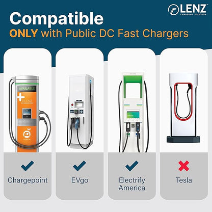 LENZ CCS1 to Tesla EV Charging Adapter – for 2021+ Tesla Models ONLY (Not for Cybertruck) – Connect to Public DC Level 3 Fast Chargers Up to 250 kW