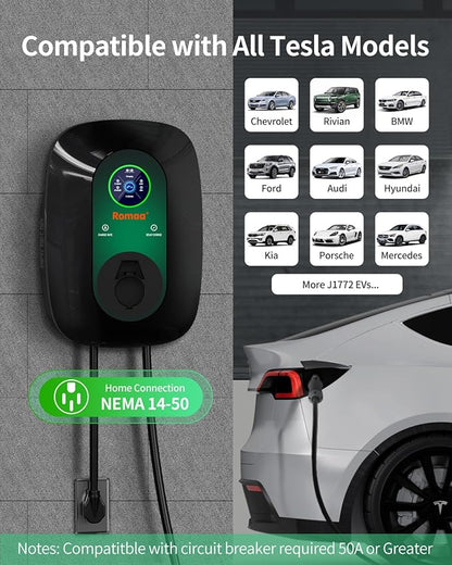 Level 2 EV Charger 40Amp, 240V Electric Vehicle Charging Stations, NEMA 14-50 EVSE J1772 Connector, Smart WiFi Control, 25' Cord Electric Car Charger for Home, ETL FCC