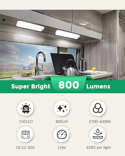 150LED 12V-30V RV Lights Interior, 12 Volt LED Lights with 3 Colors&Dimmable Brightness, Ultra Bright Ceiling Dome Light Fixture Interior for Van, Car, Camper, RV, Boat, Trailer(2700-6000K)