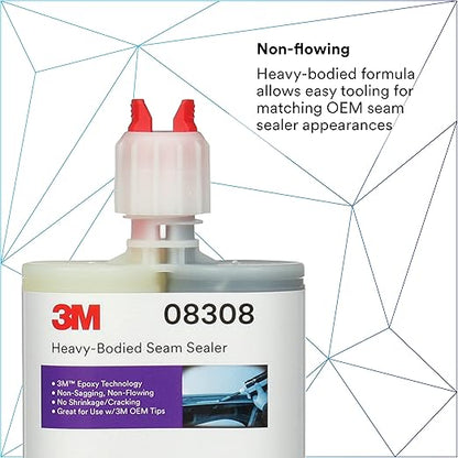 3M Heavy-Bodied Seam Sealer, 08308, Two-Part, Self-Mixing, Automotive Epoxy, 200 ml/6.75 fl oz Cartridge , Black