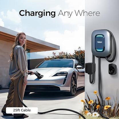 EV Charger Level 2, TESSAN 40A/240V Electric Vehicle Charing Station, Smart EV Chargers Equipment App Control Wi-Fi （Only 2.4Ghz）& Bluetooth 25ft Cable with NEMA 14-50 Plug for Indoor Outdoor Home