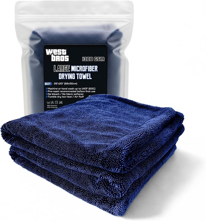 Large Car Drying Towel, 1300 GSM Professional Car Towel with Double Twisted Loop,Super Absorbent Large Microfiber Drying Towels for Cars, Trucks, SUVs - 20"x26", Navy