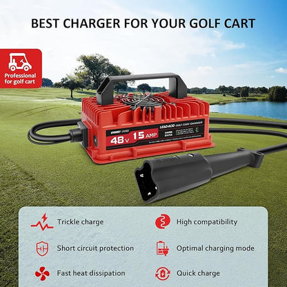 15 Amp 48 Volt Golf Cart Battery Charger for Yamaha G29 with 3-Pin Leaf Plug