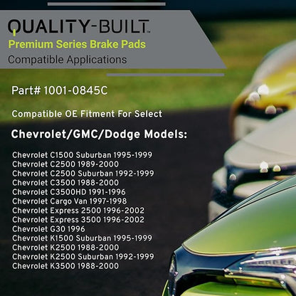 Premium Ceramic Front Brake Pads (1001-0845C) Compatible with 1988-2002 Chevrolet/Dodge/GMC (C1500/C2500/C3500/C3500HD/Cargo Van/Express 2500/Express 3500/G30/G3500/K1500/K2500 & More)