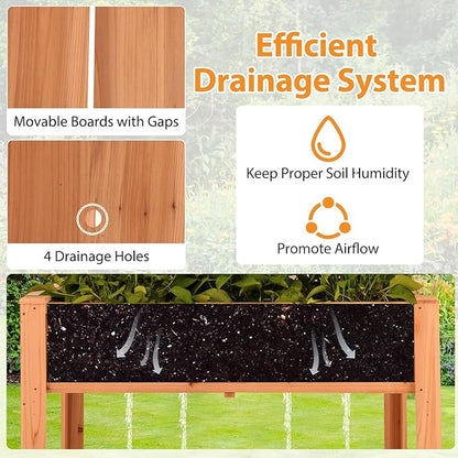 Giantex Raised Garden Bed with Trellis, Wooden Elevated Planter Box with Legs, Drainage Holes for Climbing Plants Vines Vegetables Flowers Herbs, Outdoor Horticulture Planter for Patio Yard (Brown)