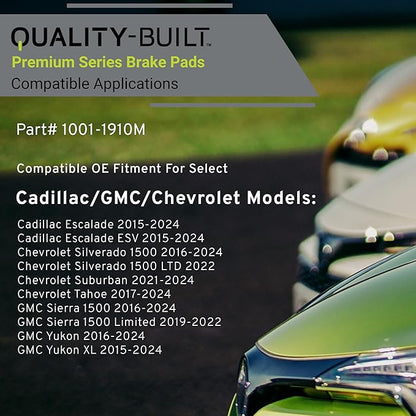 Premium Semi-Metallic Front Brake Pads (1001-1910M) Compatible with 2015-2024 Cadillac/Chevrolet/GMC (Escalade/Sierra 1500/Sierra 1500 Limited/Silverado 1500/Suburban/Tahoe/Yukon & More)
