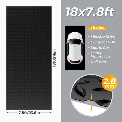 7.8 x 18 FT Garage Floor Mats for Under Car, 2.8mm Thickened Rubber Garage Flooring Roll, M Size 140.4 SQFT Garage Car Mat for Mid-Size SUVs, Sports Car, Black