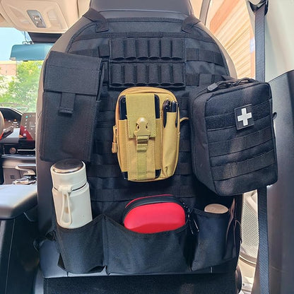 Car Seat Back Organizer Tactical MOLLE Panel Back Seat Storage Bag Universal Car Seat Cover Protector (Black)