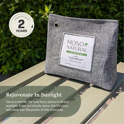 Moso Natural Air Purifying Bag 600g (21oz) Premium Bamboo Charcoal Odor Absorber | Room Deodorizer for Large Spaces, Bedroom, Kitchen, Basement | Pet Odor Eliminator for Home | Unscented (3 Pack)