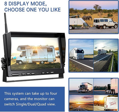 10'' 1080P Wireless Backup Camera System, 10 Inch DVR Dual/Quad Monitor Wireless 2 Rear View Cameras for RV/Truck/Trailer/Camper, IP69 Waterproof Digital Signal Recording System-BW102