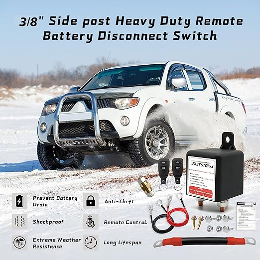 3/8" Side Post Remote Battery Disconnect Switch 12V Battery Kill Switch for Car Truck UTV ATV Marine On/Off 200/1000 AMP Heavy Duty Anti Theft Battery Cut/Shut Off Switch