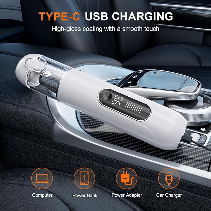 4-in-1 Handheld Cordless Car Vacuum – 19000PA, Brushless Motor, 2-in-1 Blow & Suction, Dual Modes, Type-C, Mini & Portable for Car, Home, Office, Keyboard Cleaning