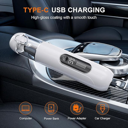 4-in-1 Handheld Cordless Car Vacuum – 19000PA, Brushless Motor, 2-in-1 Blow & Suction, Dual Modes, Type-C, Mini & Portable for Car, Home, Office, Keyboard Cleaning