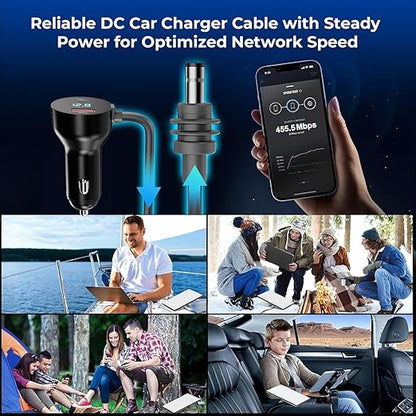 3 in 1 Starlink Mini Cable 10FT, Starlink Mini Car Charger DC Power Cable+Cigarette Lighter Adapter 12V-48V with Digital Display, Durable USB C PD 36W/USB A 18W Ports for Trucks and Cars