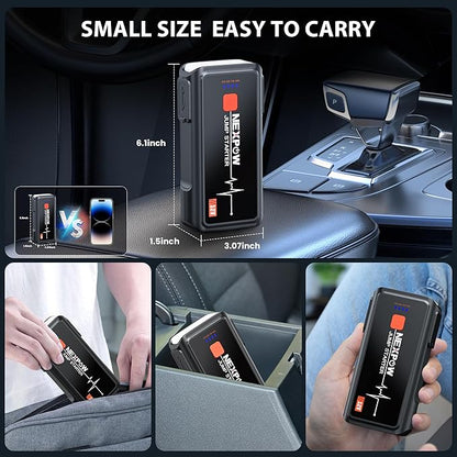 Car Jump Starter 3000A, NEXPOW 12V Battery Jumper Start Pack Kit for Up to 9.0L Gas & 7.0L Diesel Engines, Portable Jump Box with Jumper Cables, USB Quick Charge, LED Flashlight for Car, Motorcycle