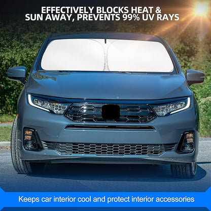 Windshield Sun Shade for Honda Odyssey (LX EX EX-L Touring Elite Minivan) 2018-2025 2026 Foldable Sunshade Custom Fit Front Window Car Interior Accessories Protector Blocks UV Rays