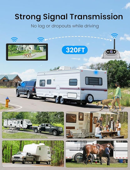 2.5D Display Wireless reversing Camera System FHD 1080P 10.26-inch touchable Display high-Definition Recording reversing Camera Suitable for RV Truck Trailer Wireless Stable Signal Transmission