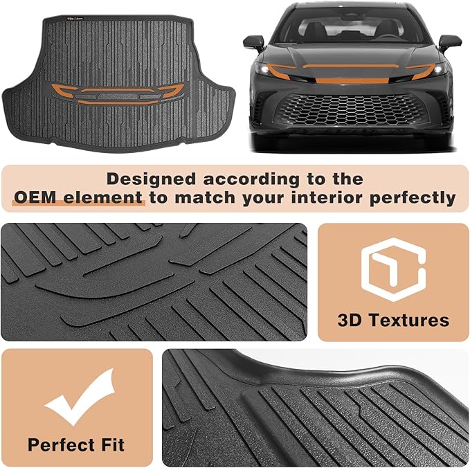 TripleAliner Trunk Floor Mat All Weather Liners Compatible with 2025 Toyota Camry (Include Hybrid) Accessories TPE Carpets Trunk Liner TPE Custom Fit Protection Car Mats