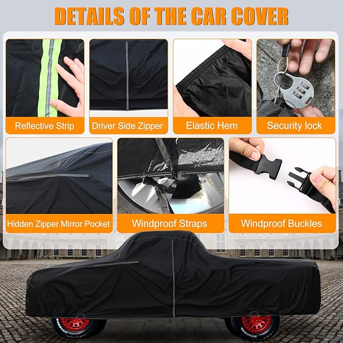 Waterproof Car Cover Compatible with Chevrolet C/K 1500/2500/3500 1988-1999, 2 Door Extended Cab Long Bed, 300D All Weather Car Covers with Zipper Door for Snow Rain Protection