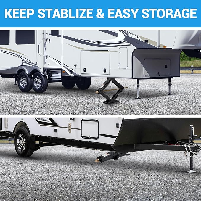 Garvee 24" RV Scissor Jack - 7500lb Heavy Duty Leveling Stabilizer with Crank Handle, Stable Base, 4"-24" Adjustable Height, Powder Coated Steel for Travel Trailers, RVs & Campers - 4 Pack