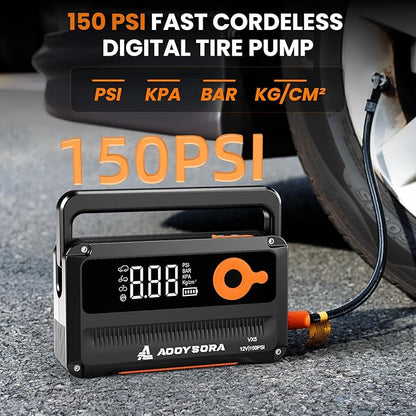 Car Battery Jump Starter with Air Compressor 6000A 150PSI Portable Car Battery Jump Starter (All Gas/12L Diesel) with Auto-Shutoff Tire Inflator, 12V Jump Box with Portable Jumper Cables