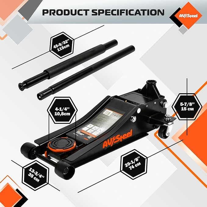 Low Profile Floor Jack 3 Ton (6600 lbs), Heavy Duty Hydraulic Jack for Car, Heavy-Duty Floor Jack with Dual Pistons Quick Lift Pump, Car Floor Jack with Lifting Range 3-1/8'' to 19-7/8''