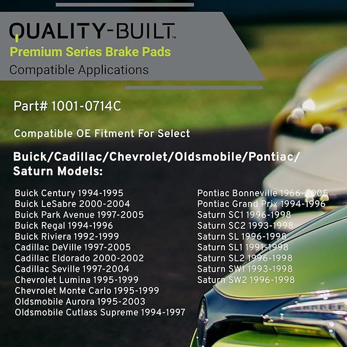 Premium Ceramic Rear Brake Pads (1001-0714C) Compatible with 1966-2005 Buick/Cadillac/Chevrolet/Oldsmobile/Pontiac/Saturn (Aurora/Bonneville/Century/Cutlass Supreme/DeVille/Eldorado)